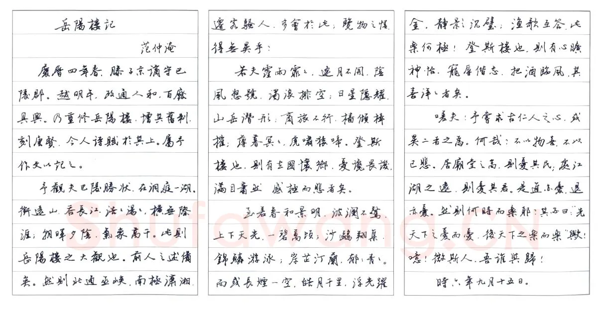 任平硬笔行书岳阳楼记,任平硬笔书法作品