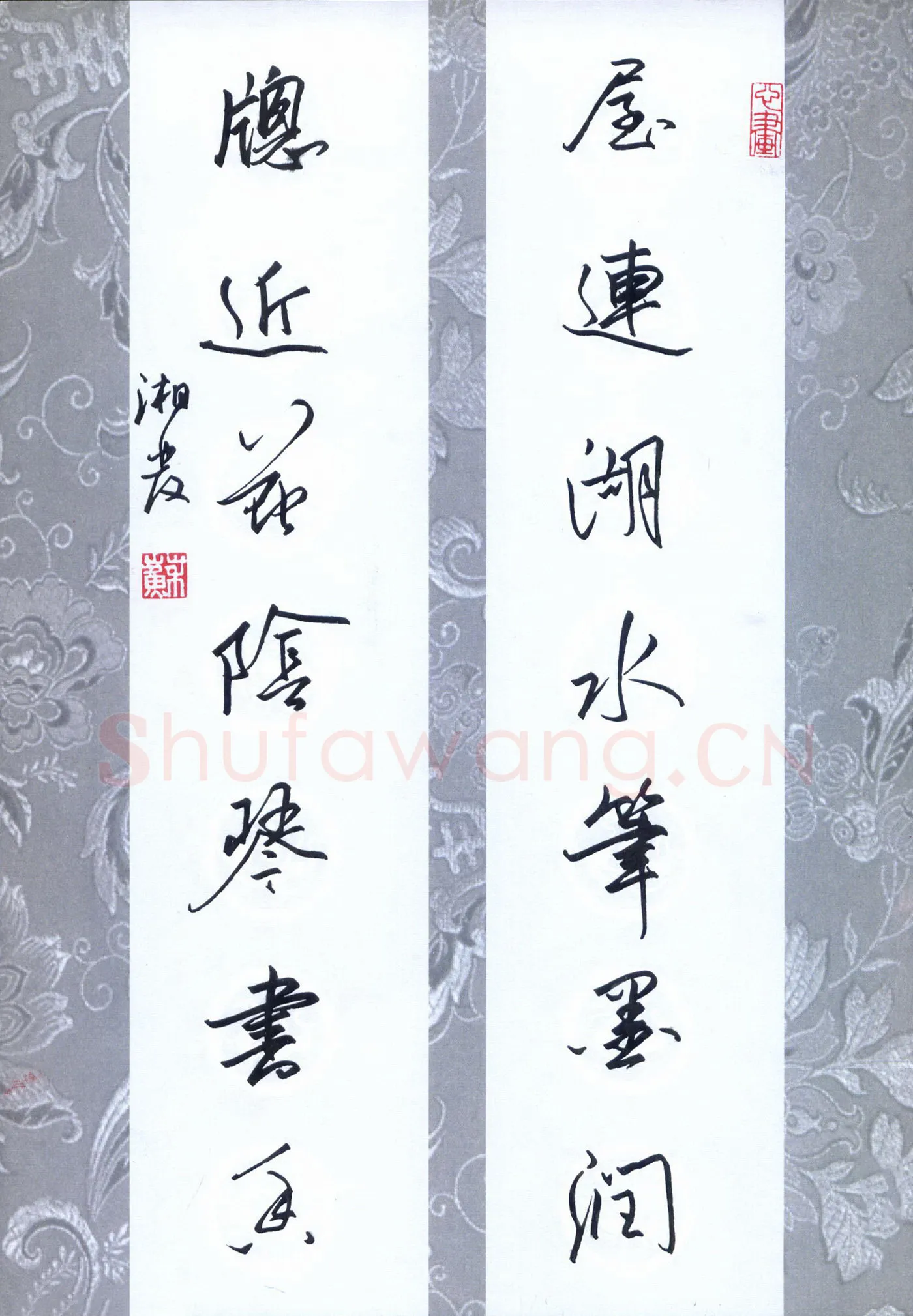 苏湘发硬笔行书屋边窗近七言联,苏湘发硬笔书法作品