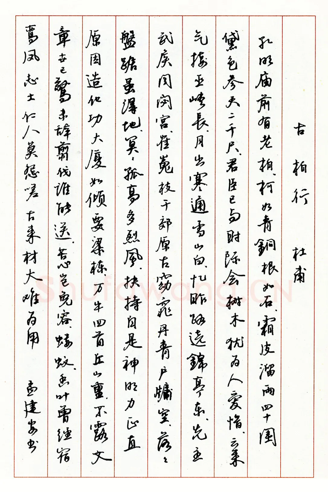 孟建安硬笔行书杜甫诗古柏行 硬笔书法作品欣赏