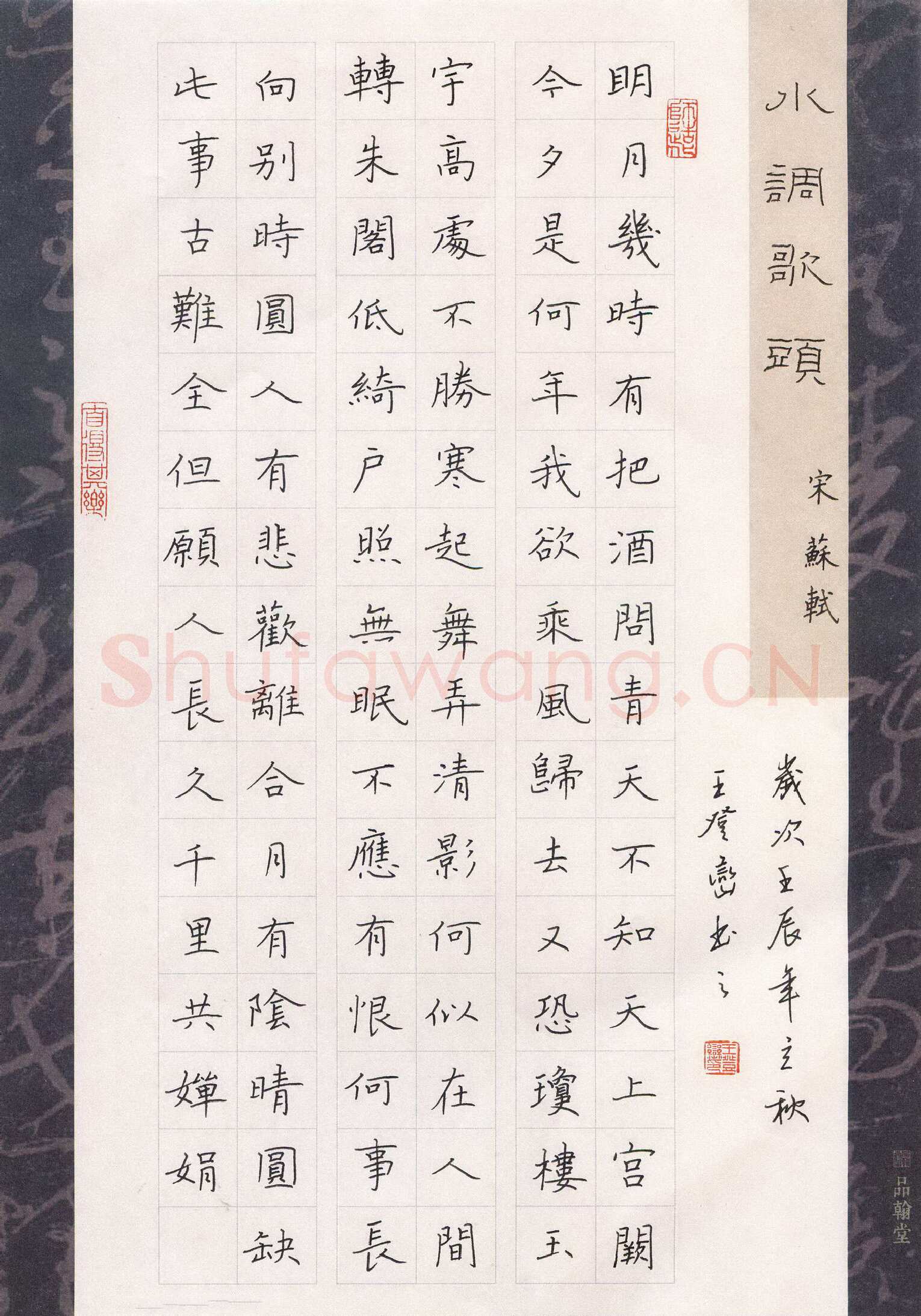 王登峦硬笔楷书苏轼词水调歌头,王登峦硬笔书法作品