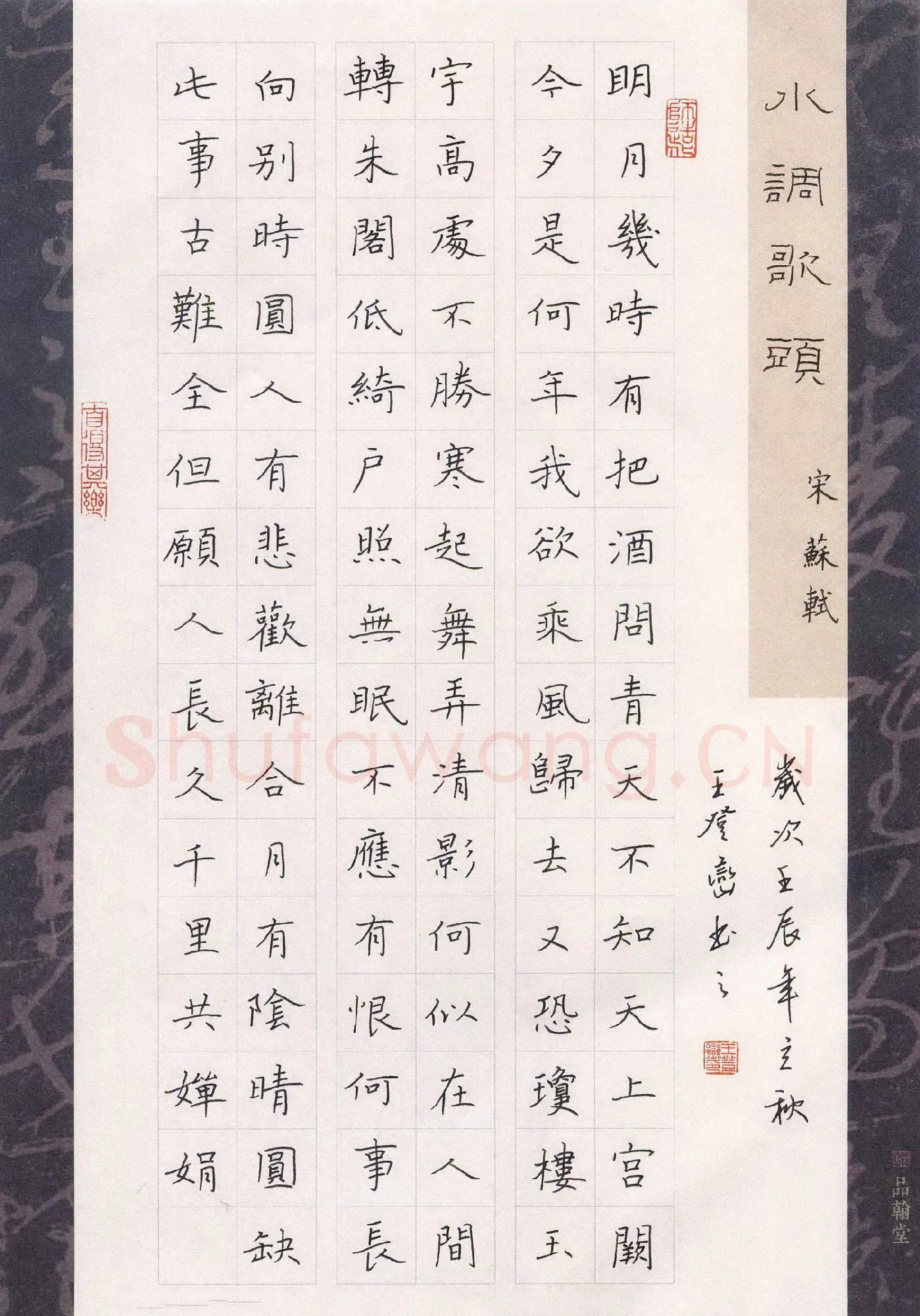 王登峦硬笔楷书苏轼词水调歌头,王登峦硬笔书法作品