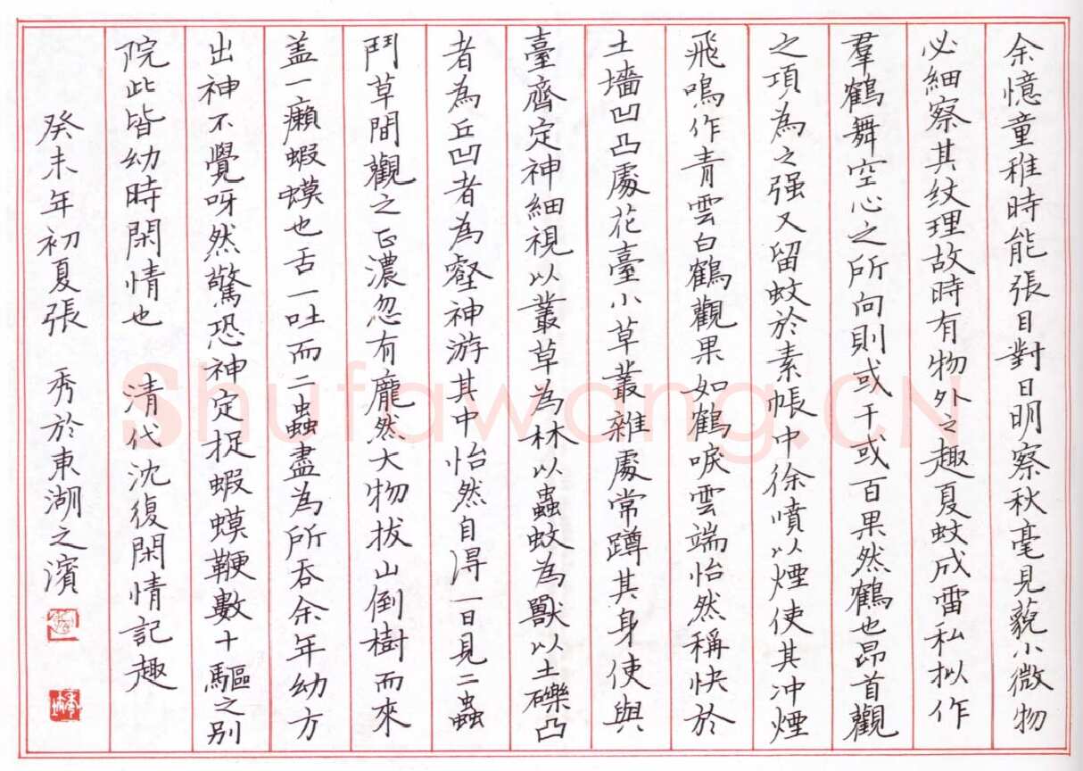 张秀硬笔楷书沈复闲情记趣,张秀硬笔书法作品
