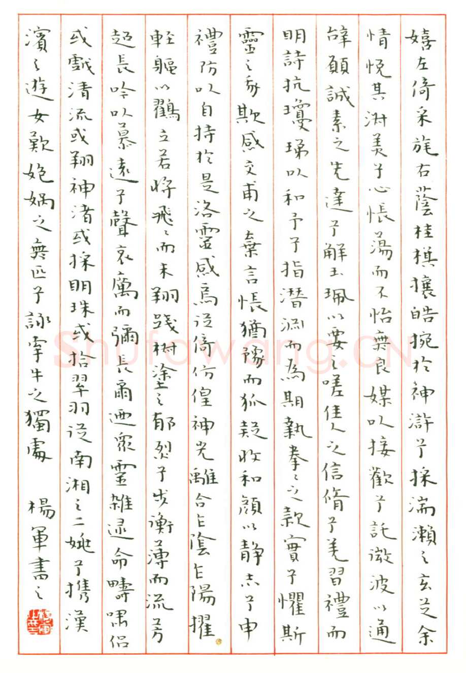 杨军硬笔楷书洛神赋,杨军硬笔书法作品