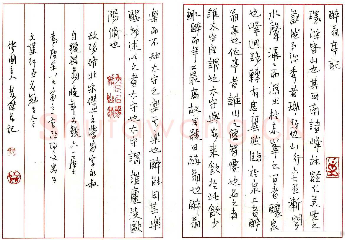 王友杰硬笔录醉翁亭记 硬笔书法作品欣赏