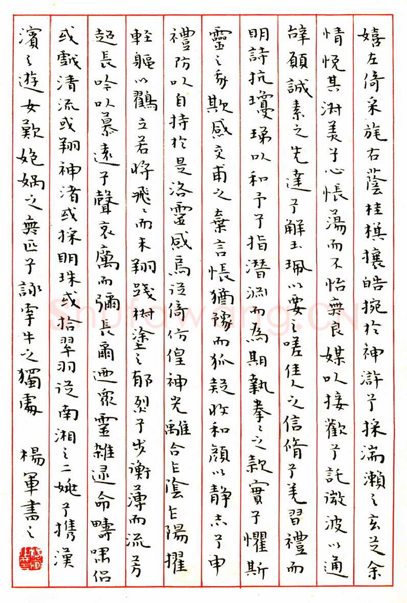 杨军硬笔楷书洛神赋 硬笔书法作品欣赏