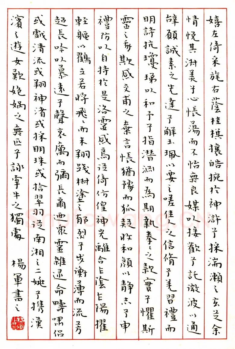 杨军硬笔楷书洛神赋 硬笔书法作品欣赏