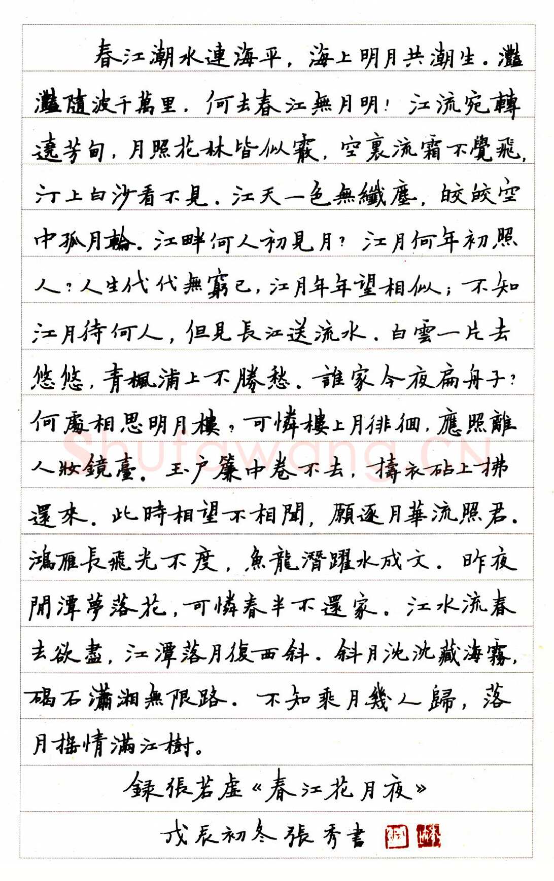 张秀硬笔楷书般若心经 硬笔书法作品欣赏
