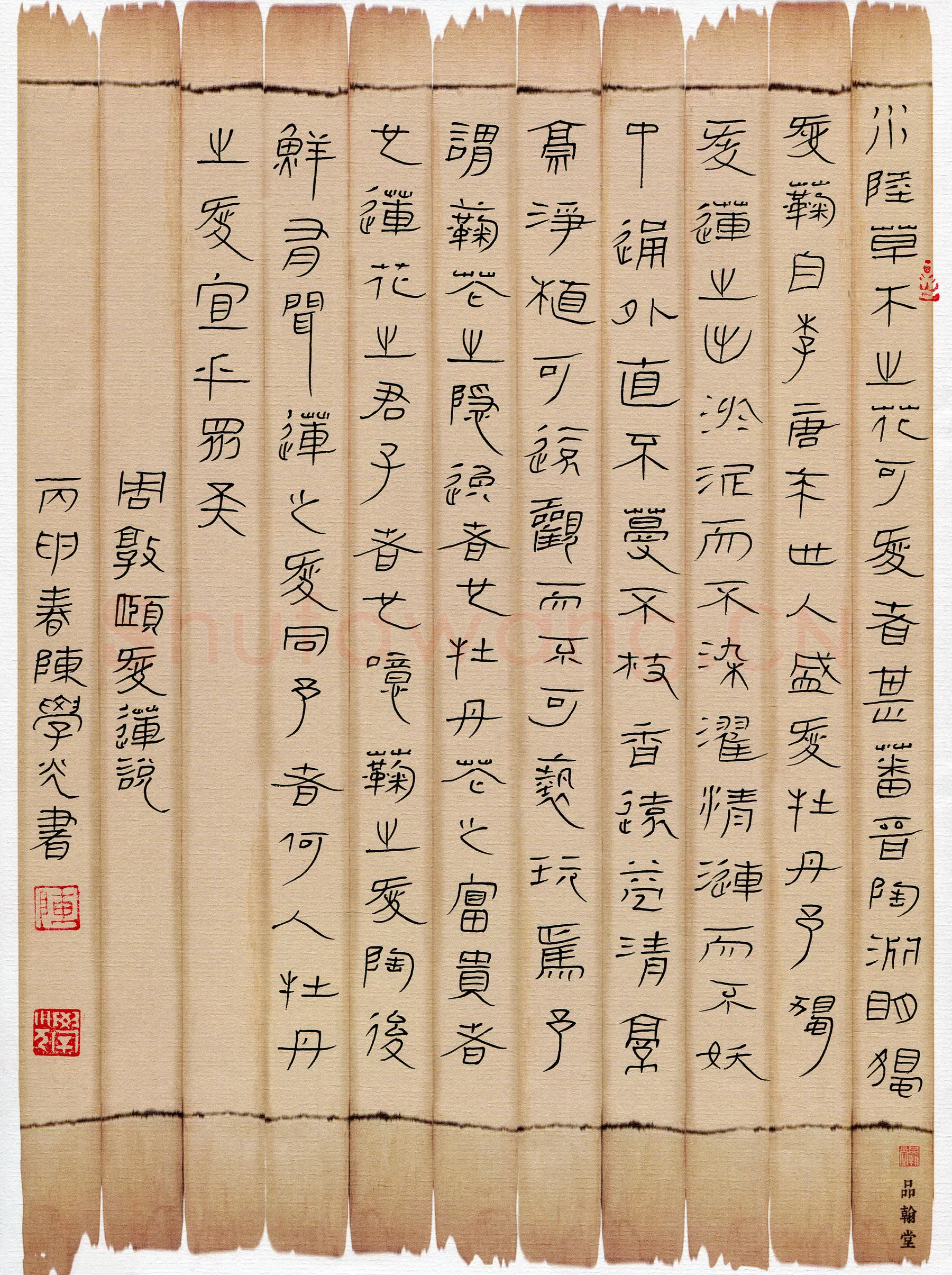 陈学光硬笔隶书周敦颐爱莲说,陈学光硬笔书法作品