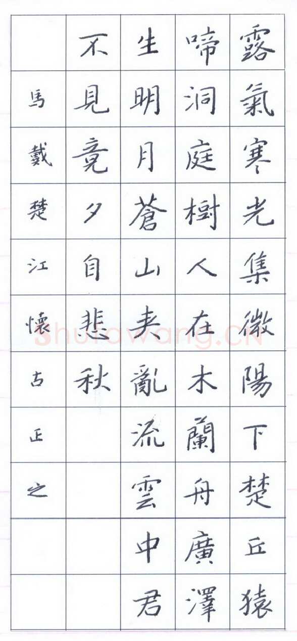 鲍正国硬笔楷书马戴楚江怀古,硬笔书法作品