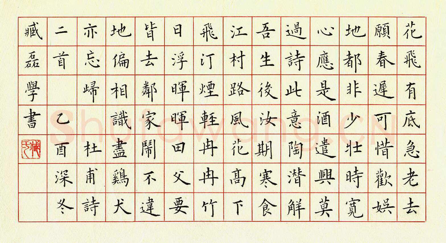 臧磊硬笔楷书杜甫诗二首,臧磊硬笔书法作品
