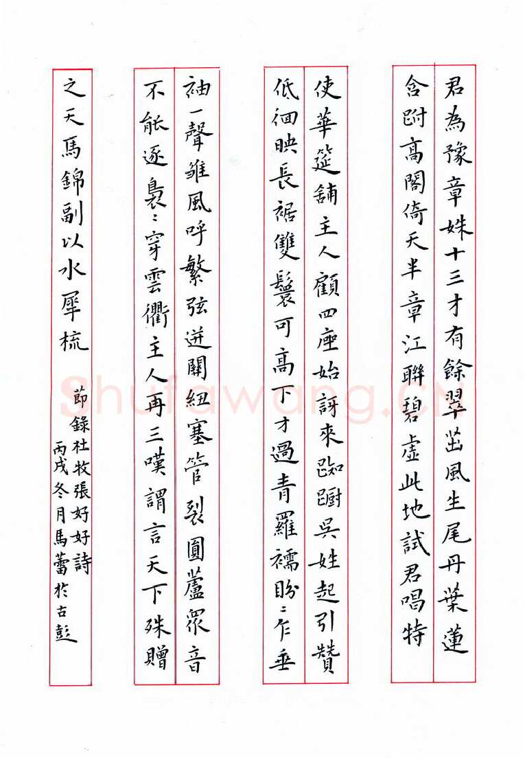 马蕾硬笔楷书节录杜牧张好好诗,马蕾硬笔书法作品
