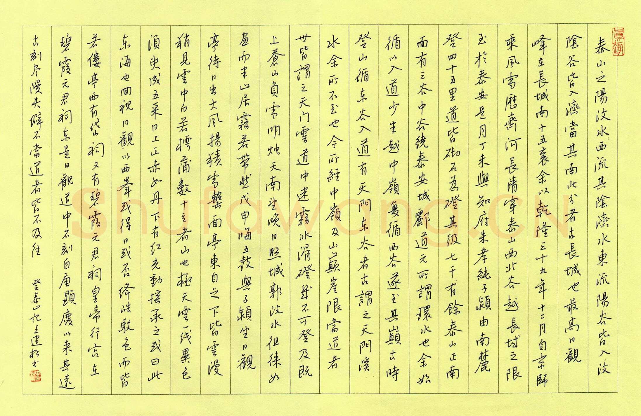 王建松硬笔行书登泰山记,王建松硬笔书法作品