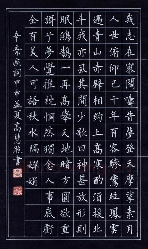 高慧照硬笔楷书辛弃疾词,硬笔书法作品