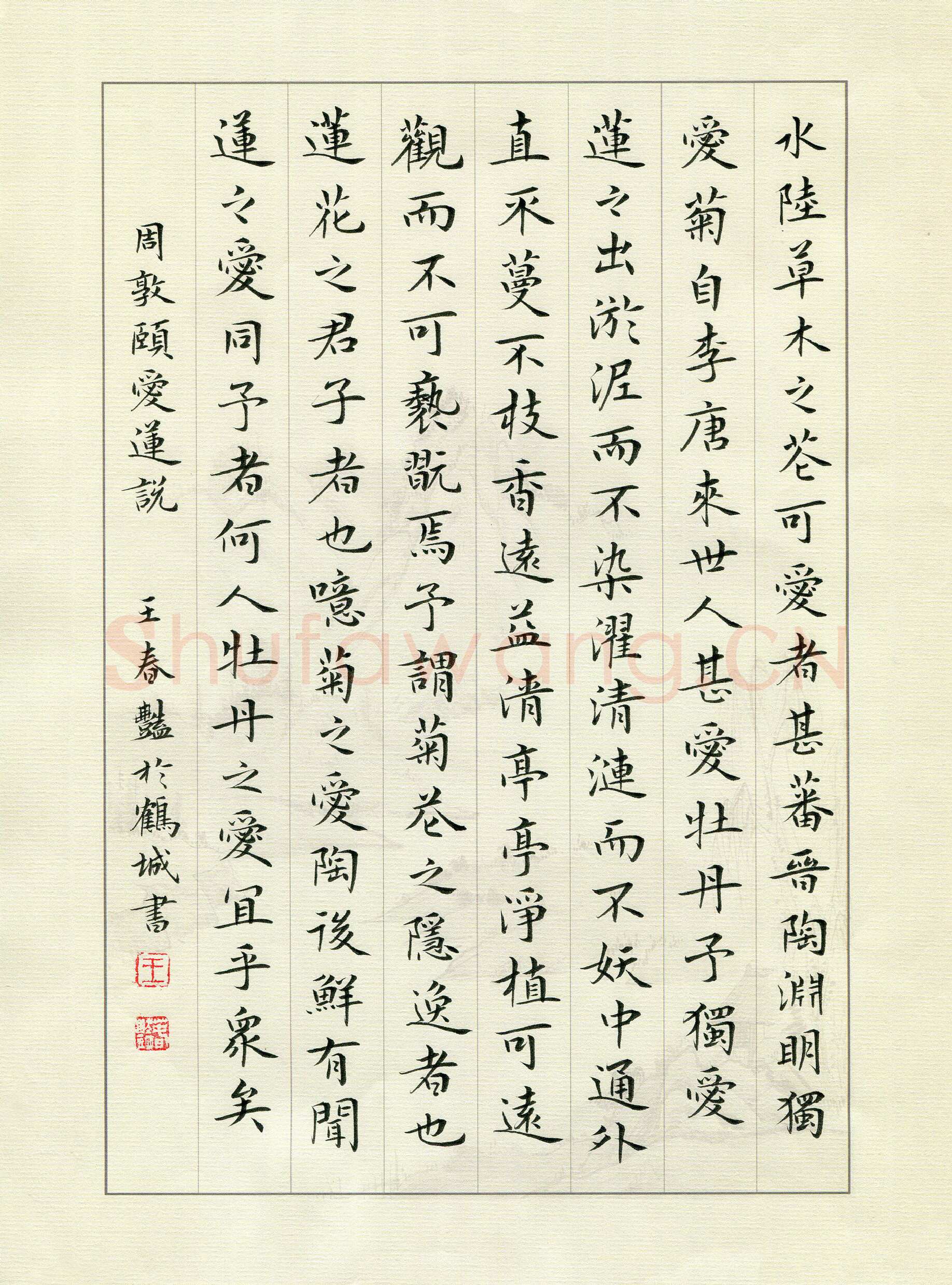 王春艳硬笔楷书周敦熙爱莲说,王春艳硬笔书法作品