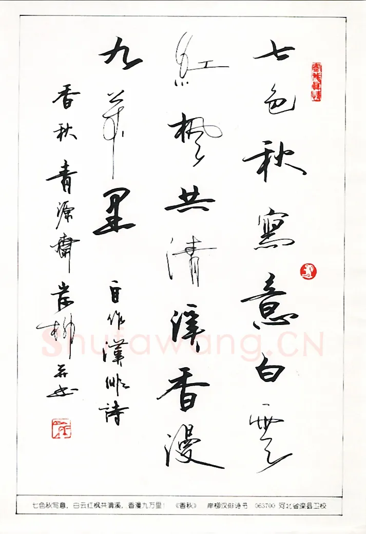岸柳硬笔行书自作汉俳诗,岸柳硬笔书法作品