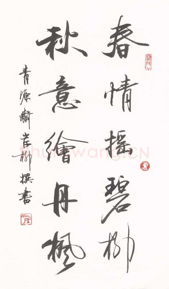 岸柳硬笔行书春情秋意联,岸柳硬笔书法作品