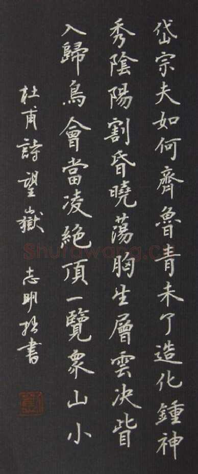 刘志明硬笔楷书杜甫诗望岳,刘志明硬笔书法作品