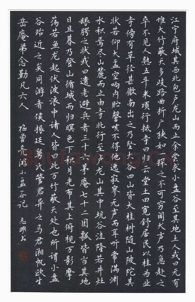 刘志明硬笔楷书梅曾亮游小盘谷记,刘志明硬笔书法作品