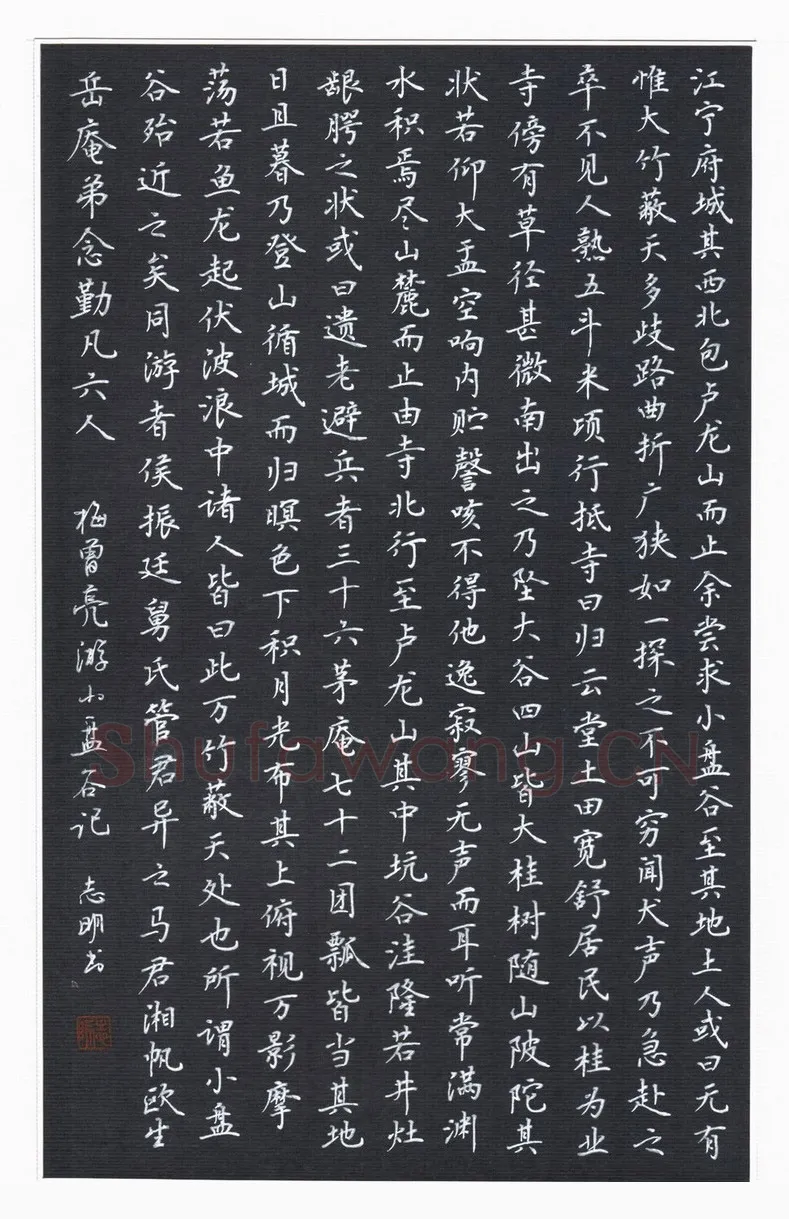 刘志明硬笔楷书梅曾亮游小盘谷记,刘志明硬笔书法作品