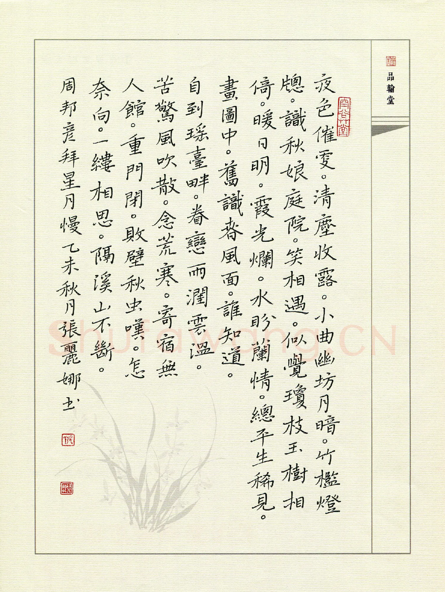 张丽娜硬笔楷书周邦彦词一首,张丽娜硬笔书法作品
