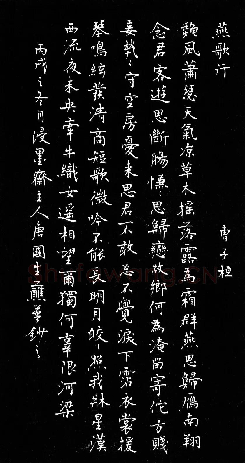 唐国生硬笔楷书曹子桓诗燕歌行,唐国生硬笔书法作品