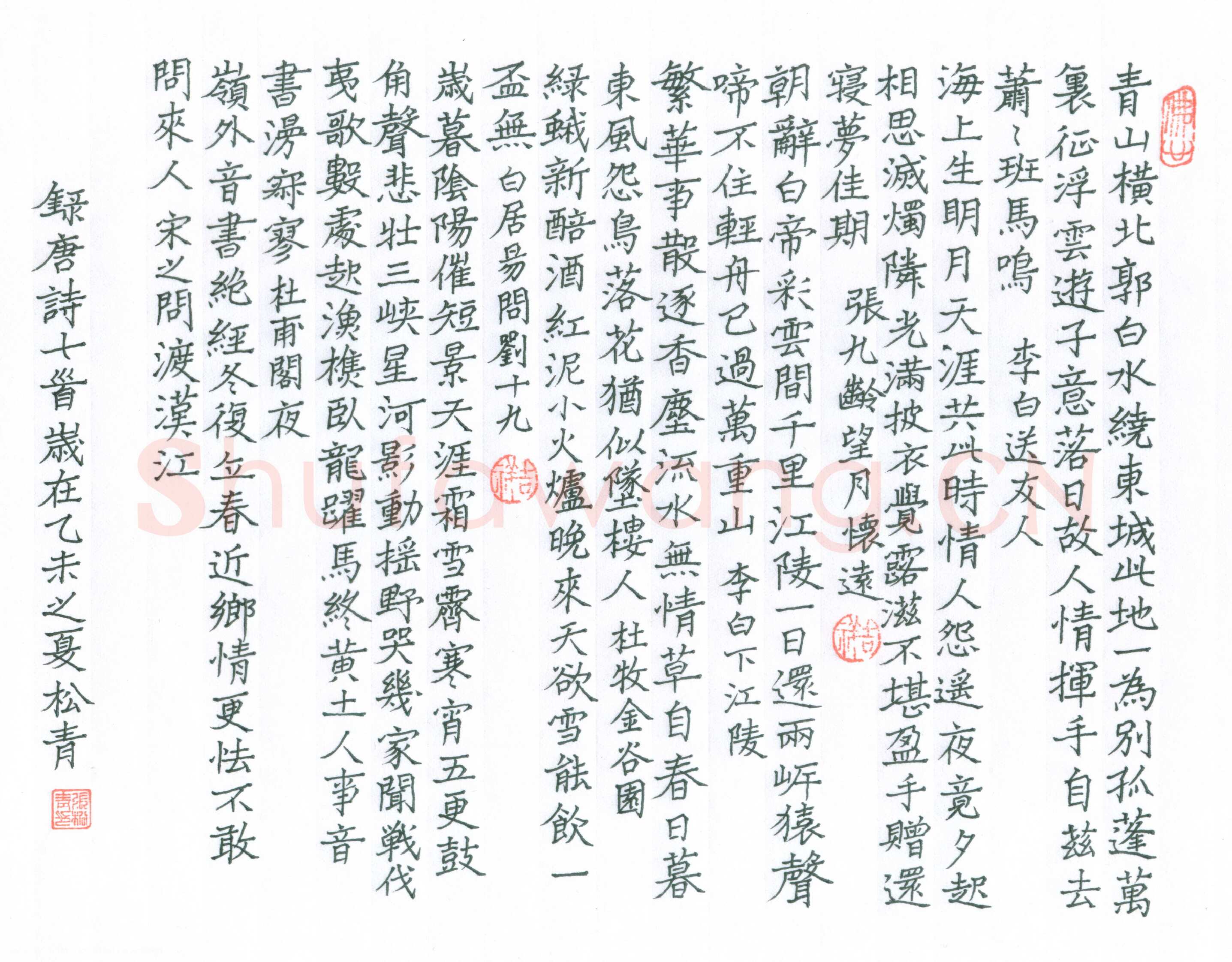 张松青硬笔楷书唐诗十首,张松青硬笔书法作品