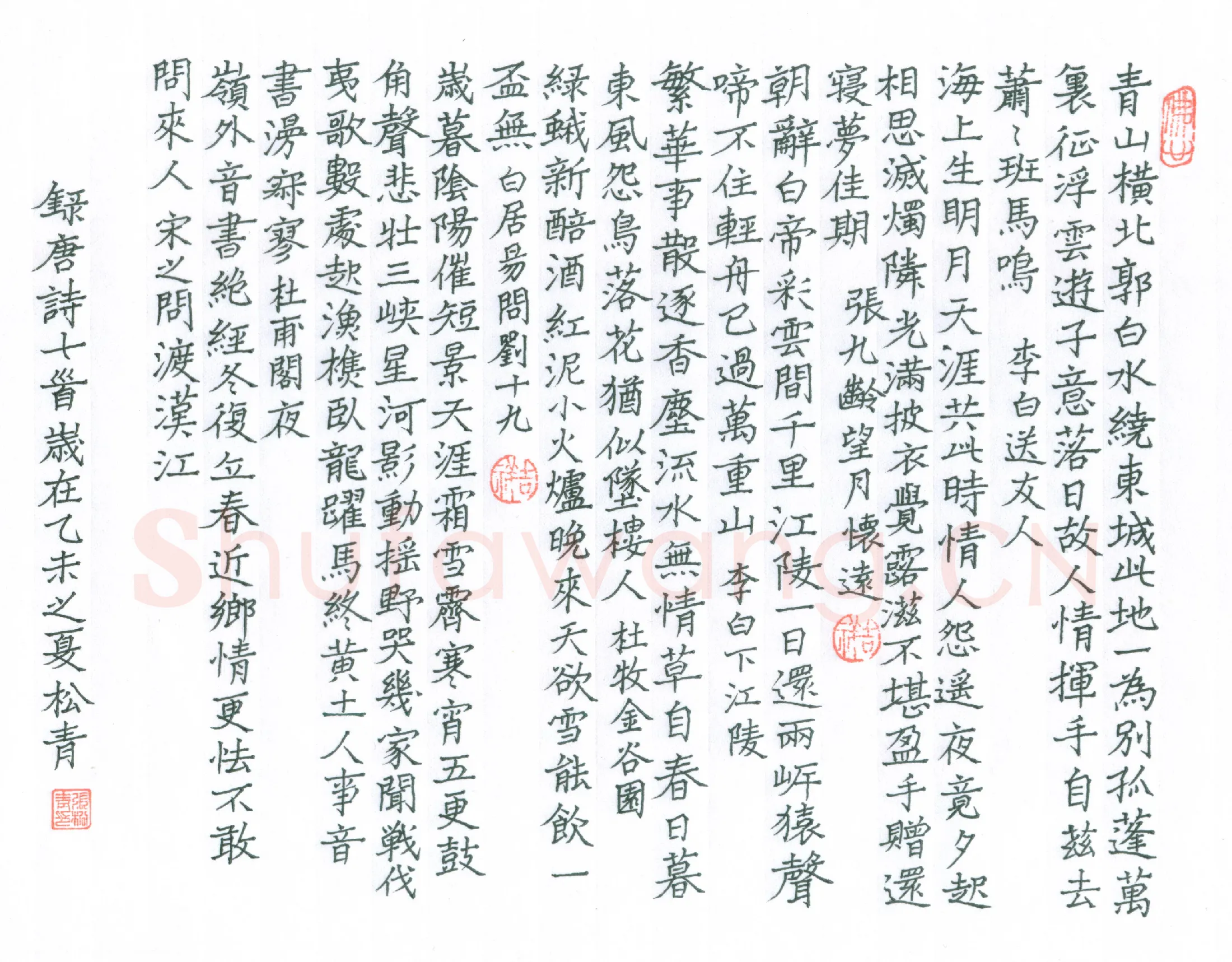 张松青硬笔楷书唐诗十首,张松青硬笔书法作品