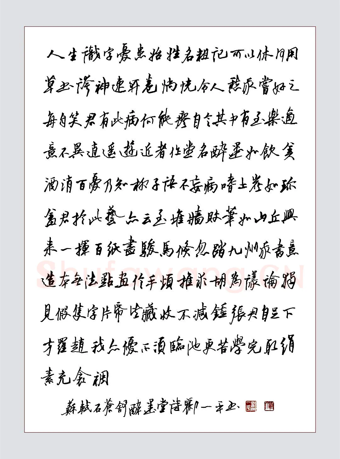 郦一平硬笔行草苏轼石苍舒醉墨堂诗,郦一平硬笔书法作品