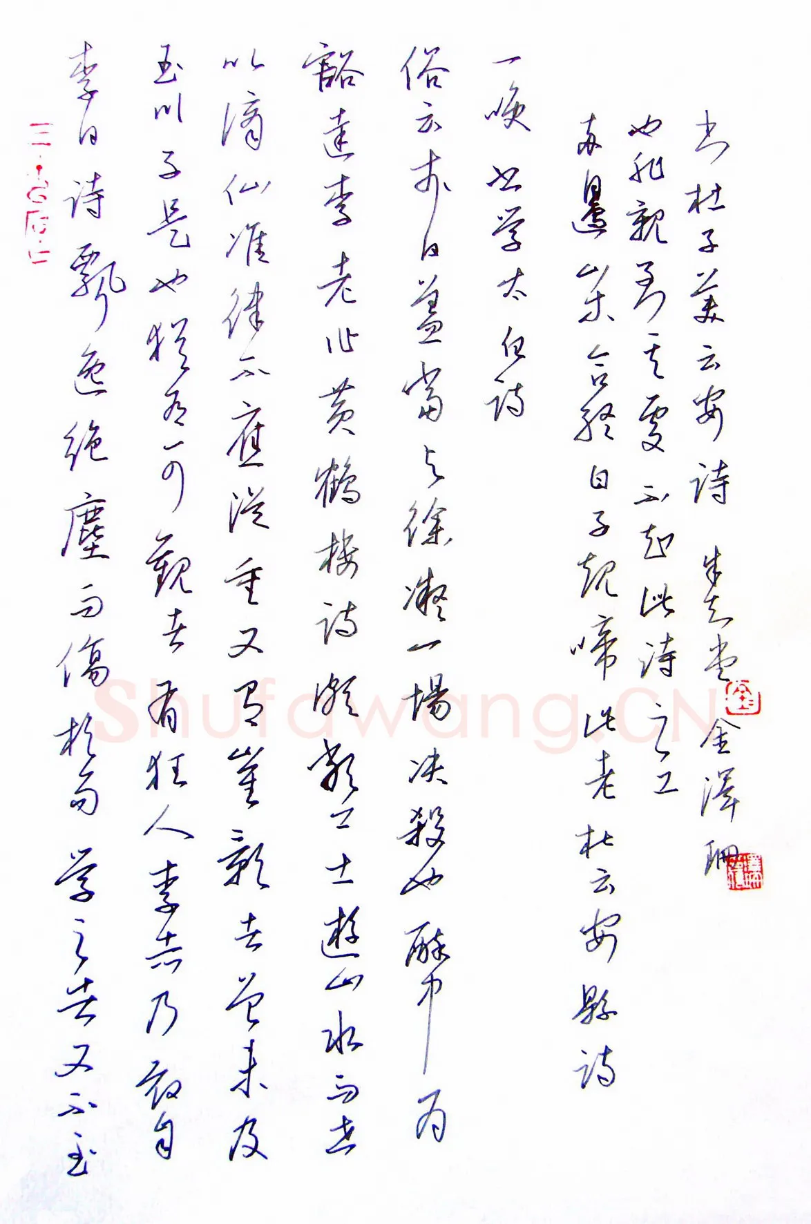 金泽珊硬笔行草杜子美诗,金泽珊硬笔书法作品