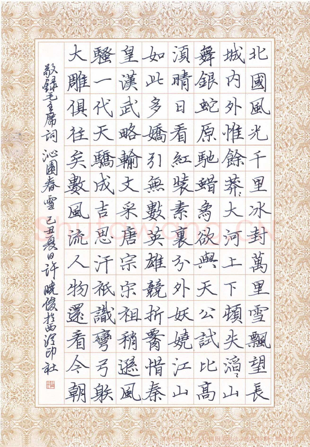 许晓俊硬笔楷书毛泽东词沁园春,许晓俊硬笔书法作品