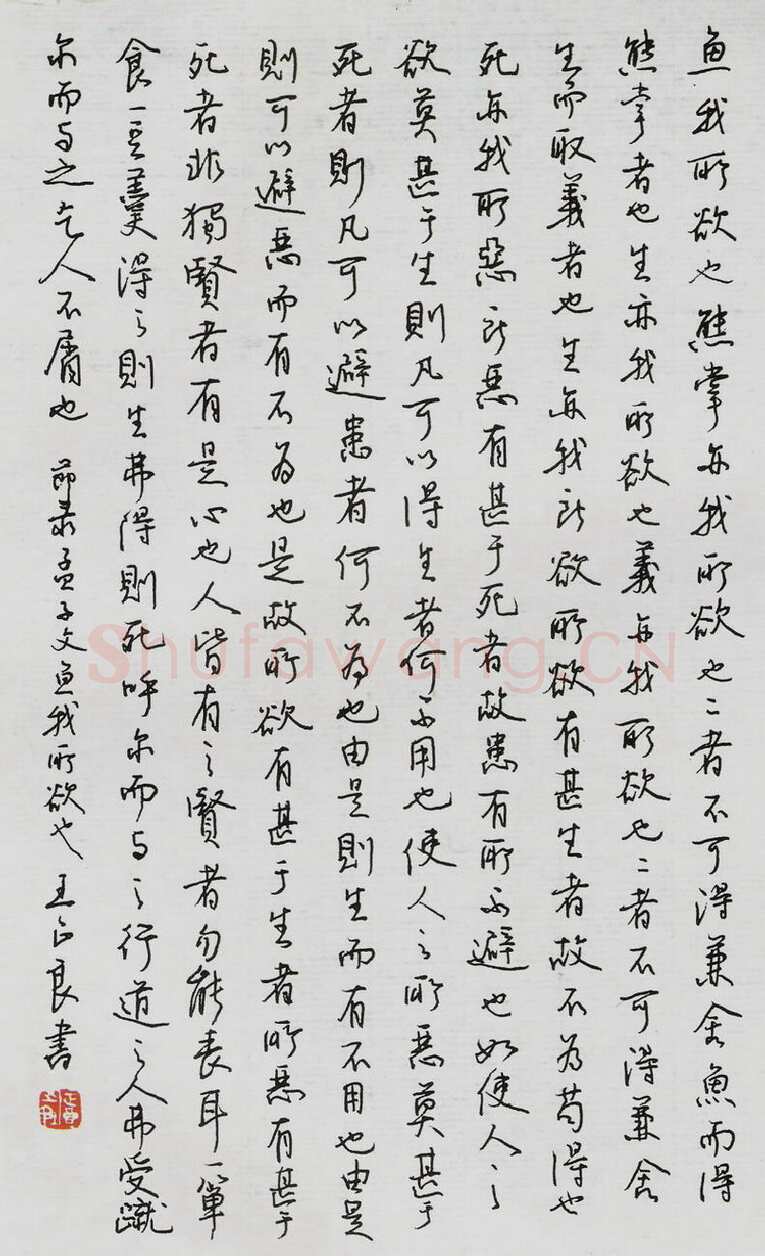 王正良硬笔行书节录孟子文鱼我所欲也,王正良硬笔书法作品