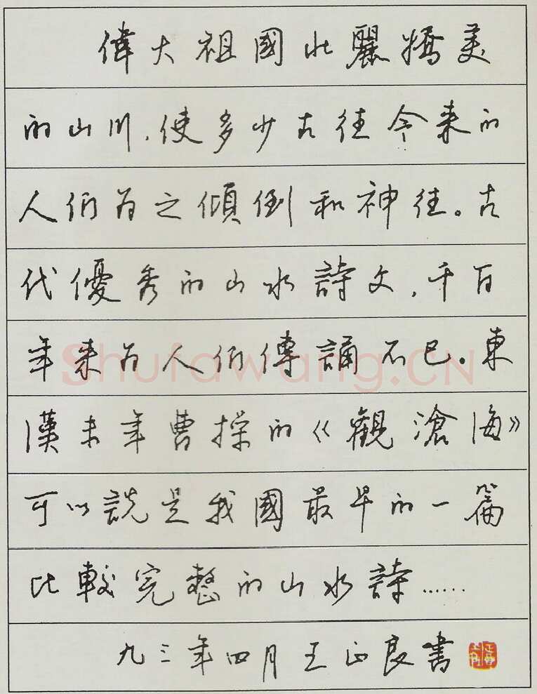 王正良硬笔行书现代文横抄,王正良硬笔书法作品