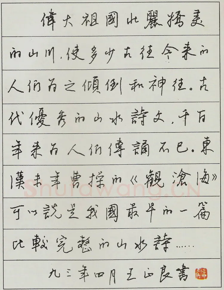王正良硬笔行书现代文横抄,王正良硬笔书法作品