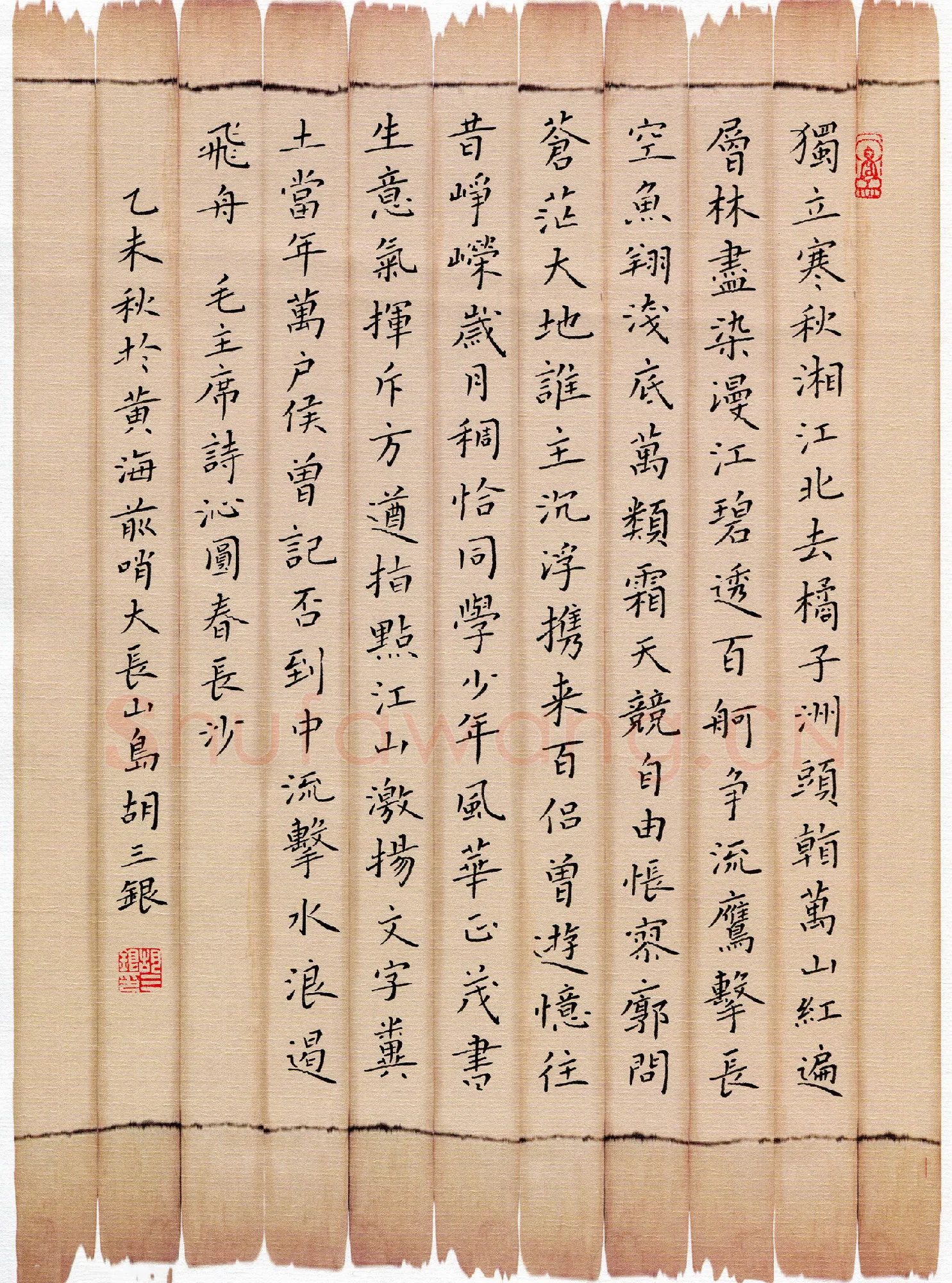 胡三银硬笔楷书毛泽东词沁园春长沙,胡三银硬笔书法作品