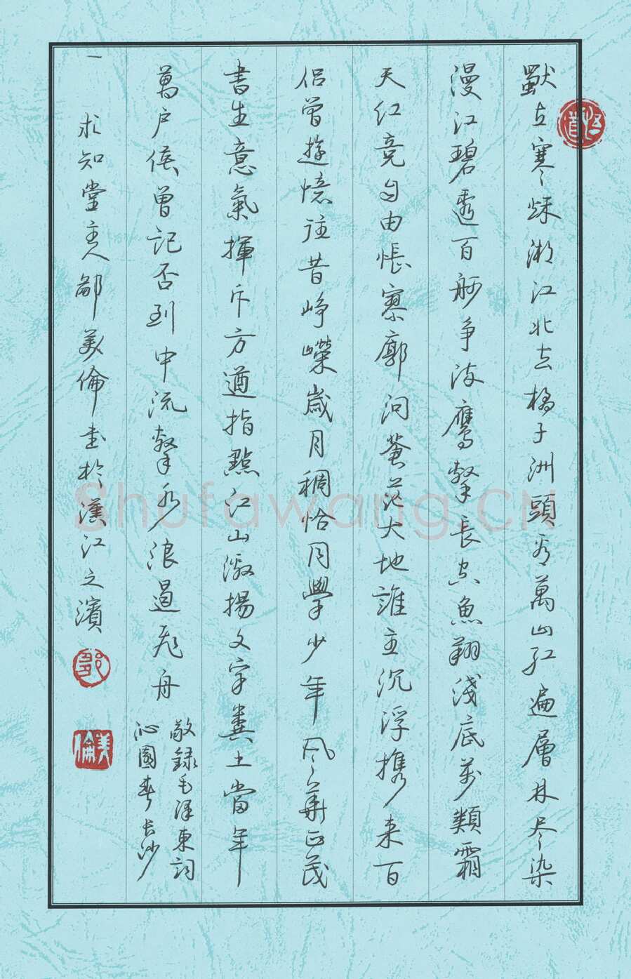 邹美伦硬笔行书毛泽东词沁园春长沙,邹美伦硬笔书法作品