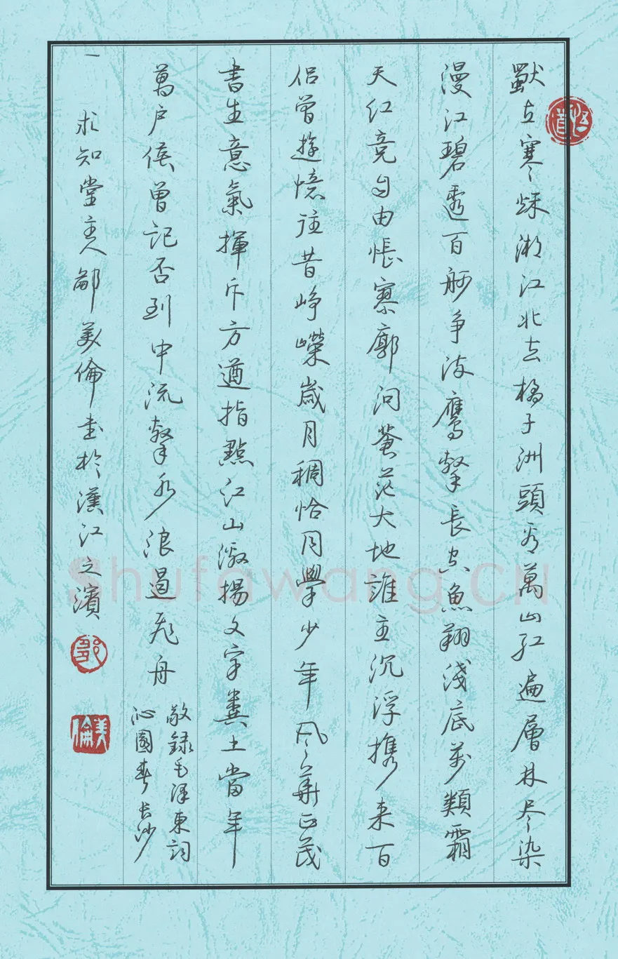 邹美伦硬笔行书毛泽东词沁园春长沙,邹美伦硬笔书法作品