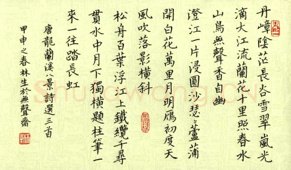 金林生硬笔楷书唐龙兰溪八景诗,金林生硬笔书法作品