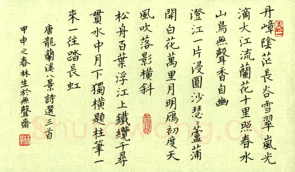 金林生硬笔楷书唐龙兰溪八景诗,金林生硬笔书法作品