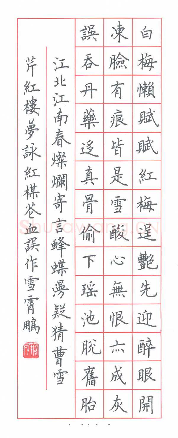 荆霄鹏硬笔楷书红楼梦诗咏红梅花,荆霄鹏硬笔书法作品