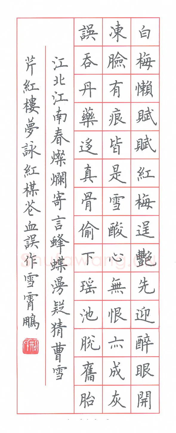 荆霄鹏硬笔楷书红楼梦诗咏红梅花,荆霄鹏硬笔书法作品