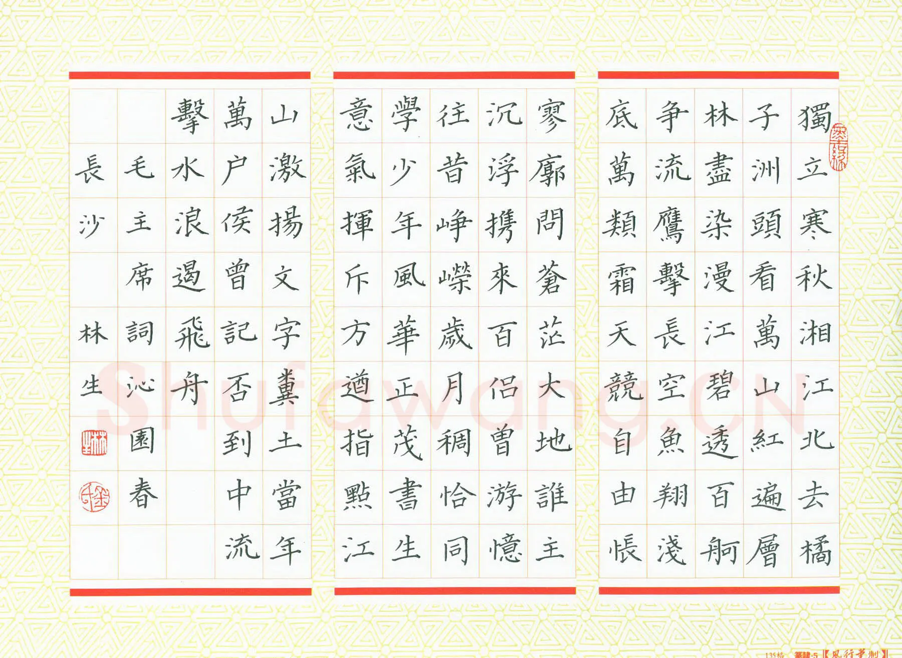 金林生硬笔楷书毛主席词沁园春长沙,金林生硬笔书法作品
