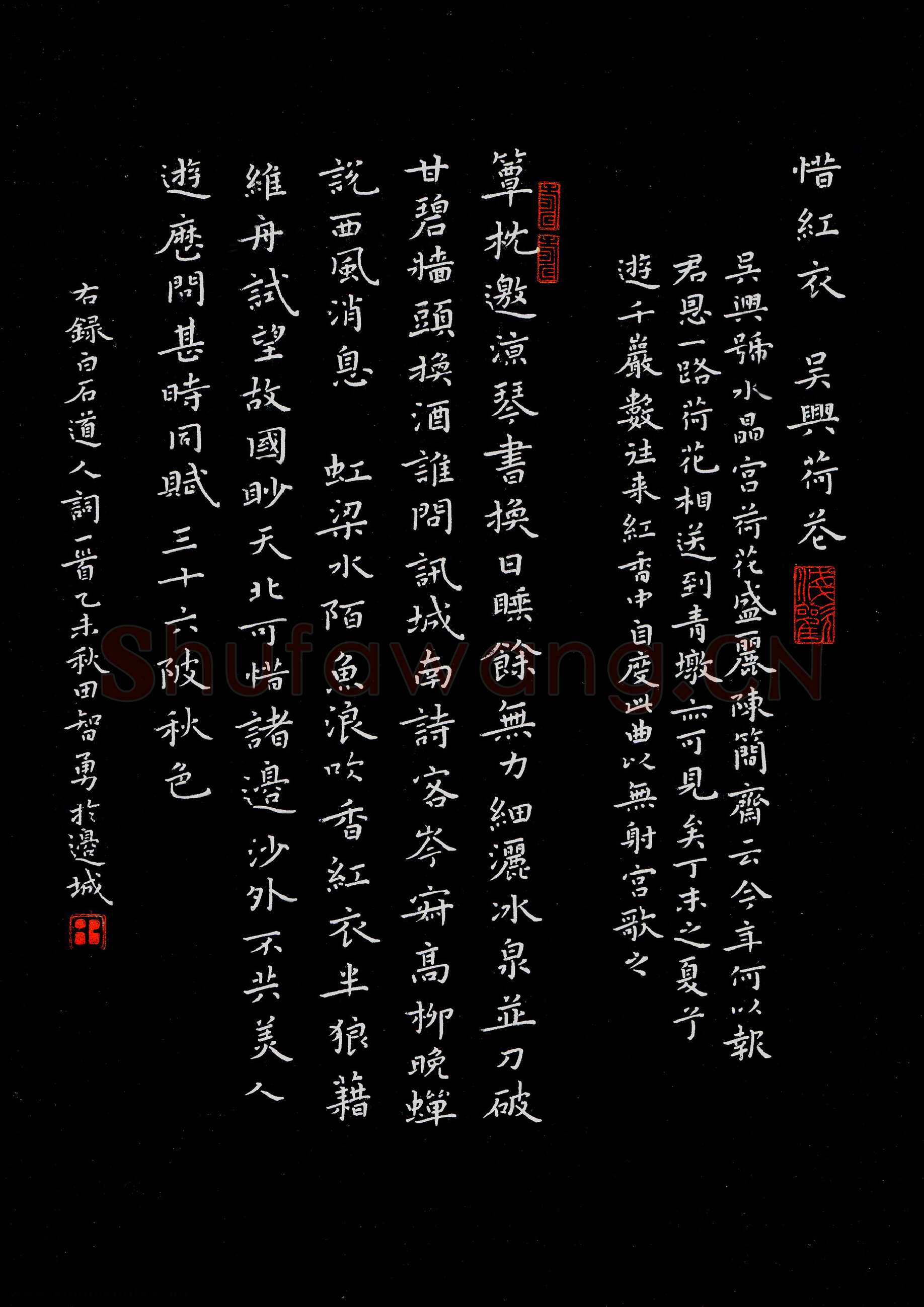 田智勇硬笔楷书姜夔词一首,田智勇硬笔书法作品