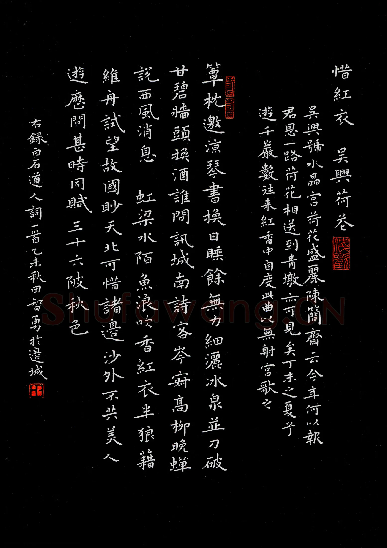 田智勇硬笔楷书姜夔词一首,田智勇硬笔书法作品
