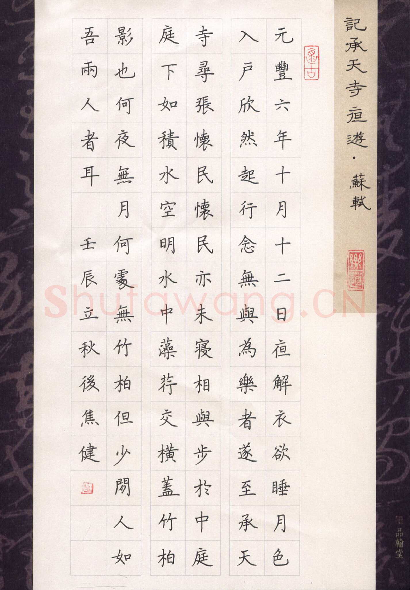 焦健硬笔楷书苏轼记承天寺夜游,硬笔书法作品