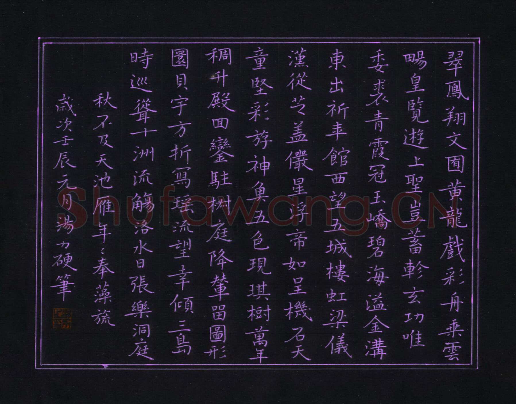 汤力硬笔楷书王宠诗西苑一首,汤力硬笔书法作品