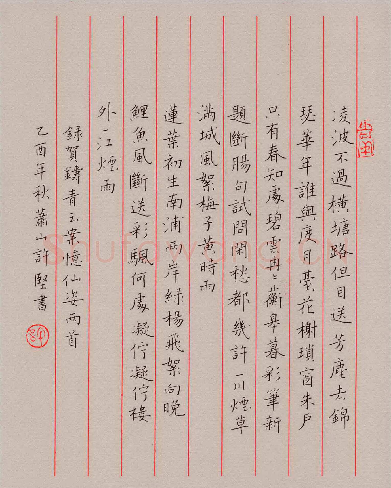 许坚硬笔楷书贺铸词两首,许坚硬笔书法作品