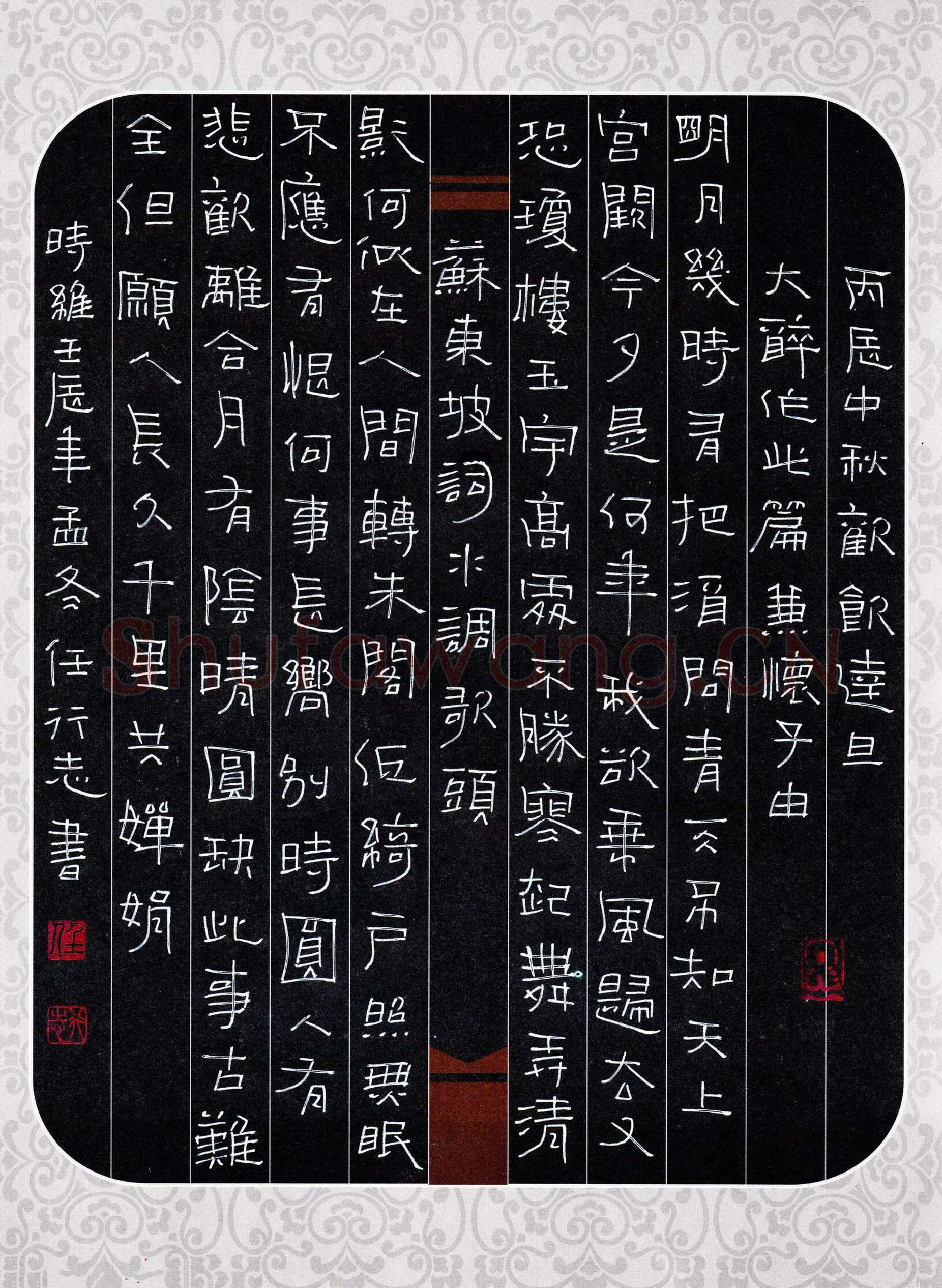 任行志硬笔隶书苏东坡词水调歌头,任行志硬笔书法作品