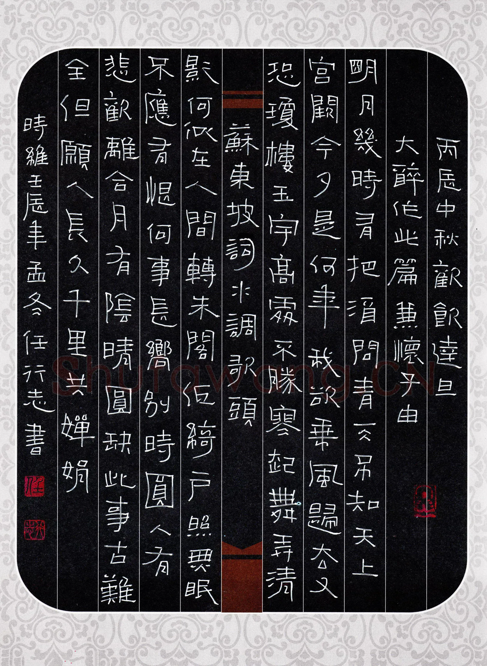 任行志硬笔隶书苏东坡词水调歌头,任行志硬笔书法作品
