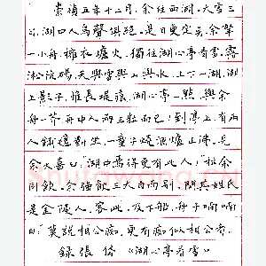 甘少波钢笔录张岱《湖心亭看雪》硬笔书法作品