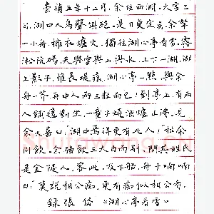 甘少波钢笔录张岱《湖心亭看雪》硬笔书法作品